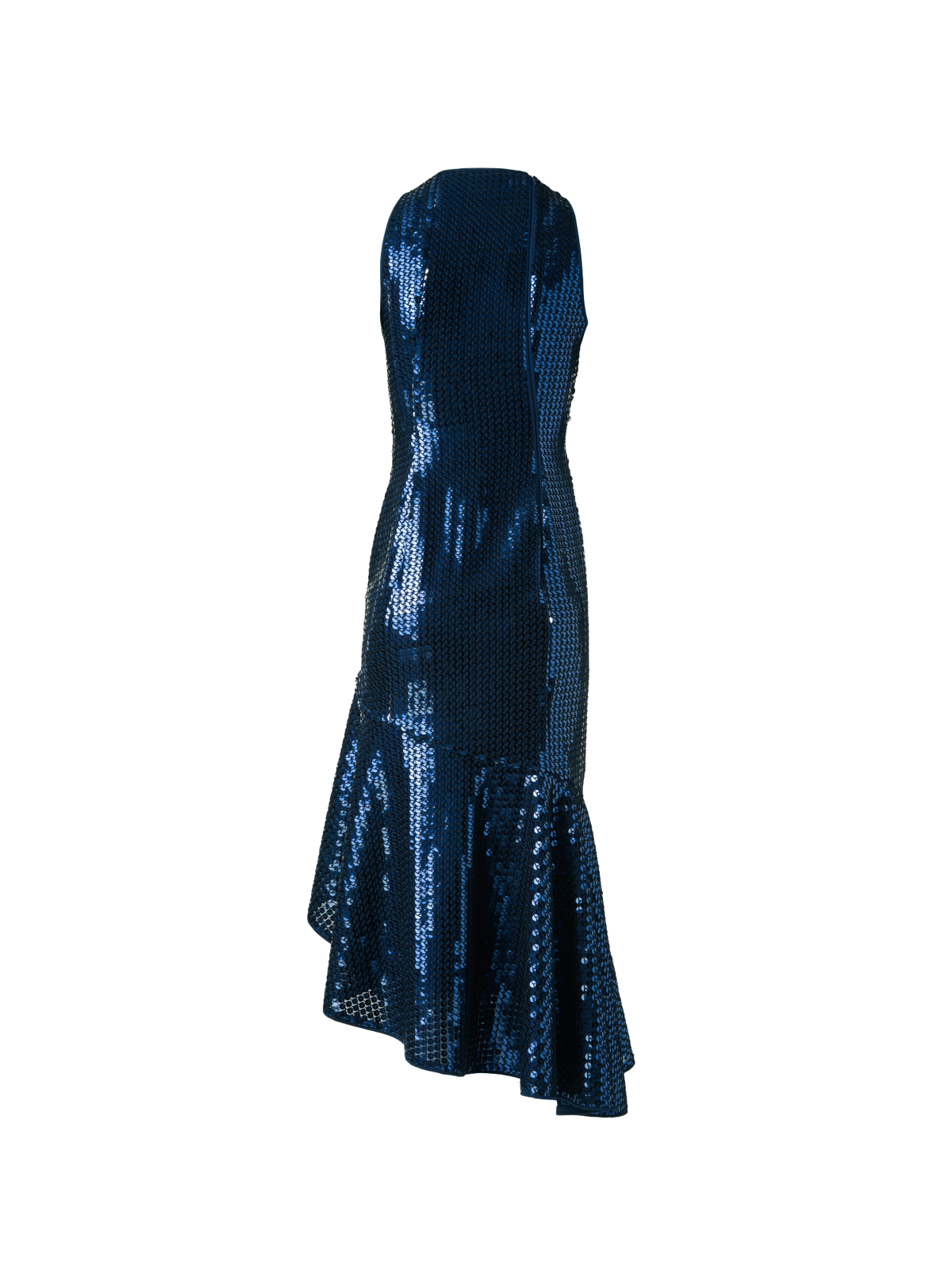 Designer Asymmetrical Sequin Dress with Flounce Hem - neutral - navy - blue