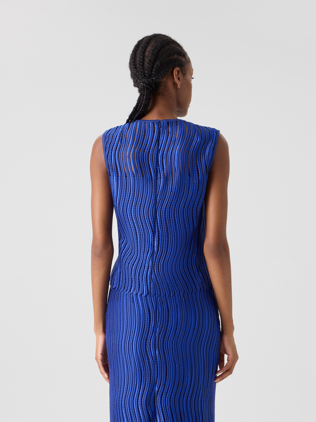 Designer Sleeveless Blouse in Wave Guipure - blue #editorial