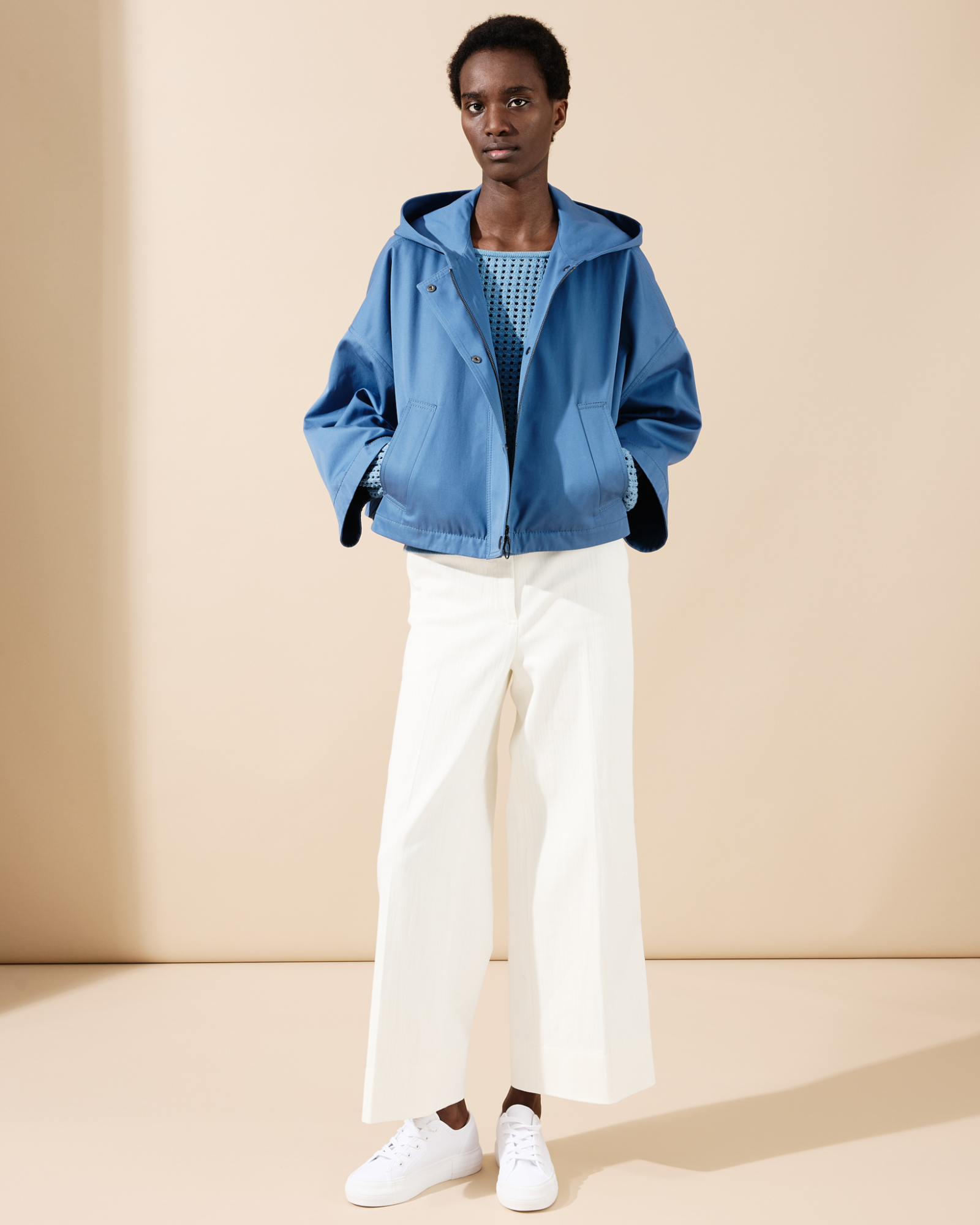 Designer Cropped Wide Cotton Denim Stretch Pants - neutral - ecru - white 