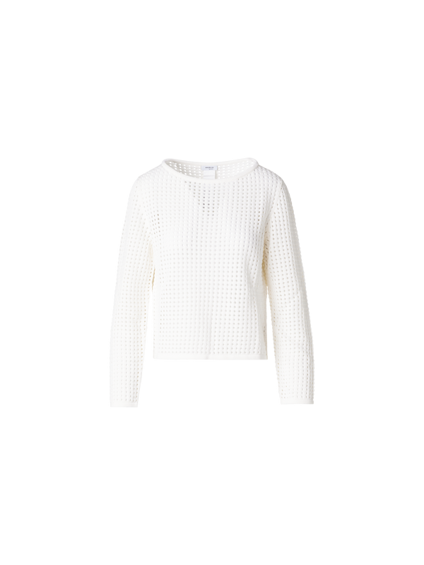 Designer Knit Sweater in Chunky Cotton Mesh - ecru - white