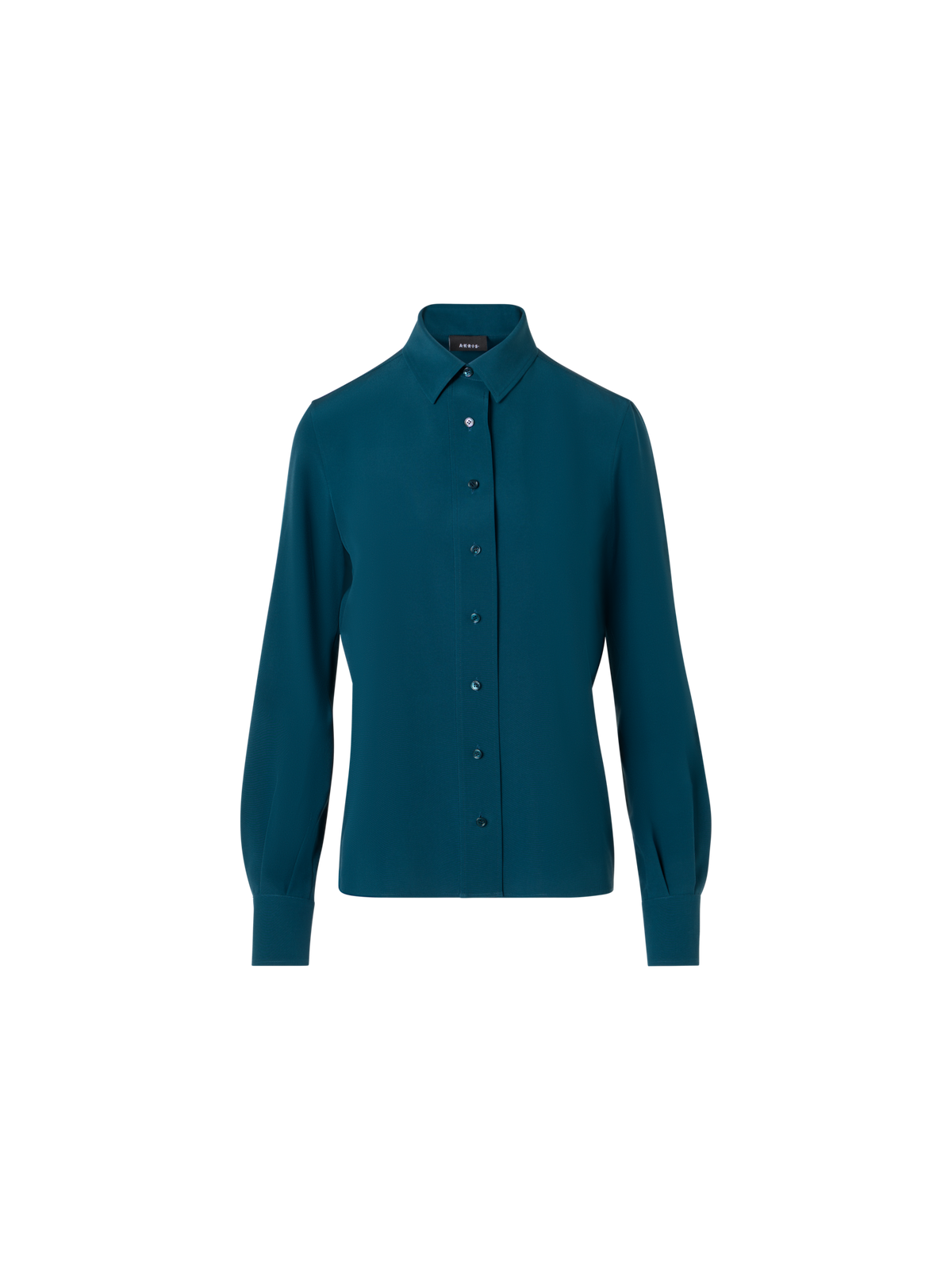 Designer Long-Sleeve Silk Crêpe Tunic Blouse - blue