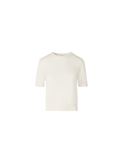 Designer Short-Sleeve Merino Wool Knit Sweater - ecru