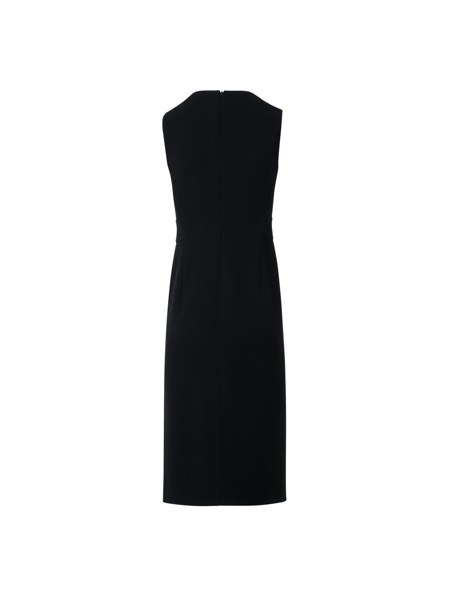 Designer Sleeveless Wool Crêpe Double-Face Sheath Dress - black