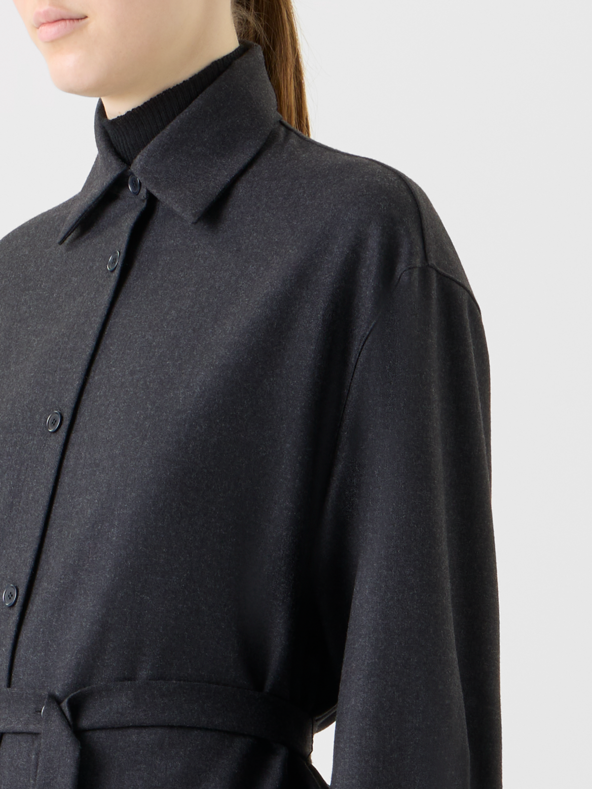 Designer Oversized Wool Flannel Tunic Blouse - neutral - grey #editorial