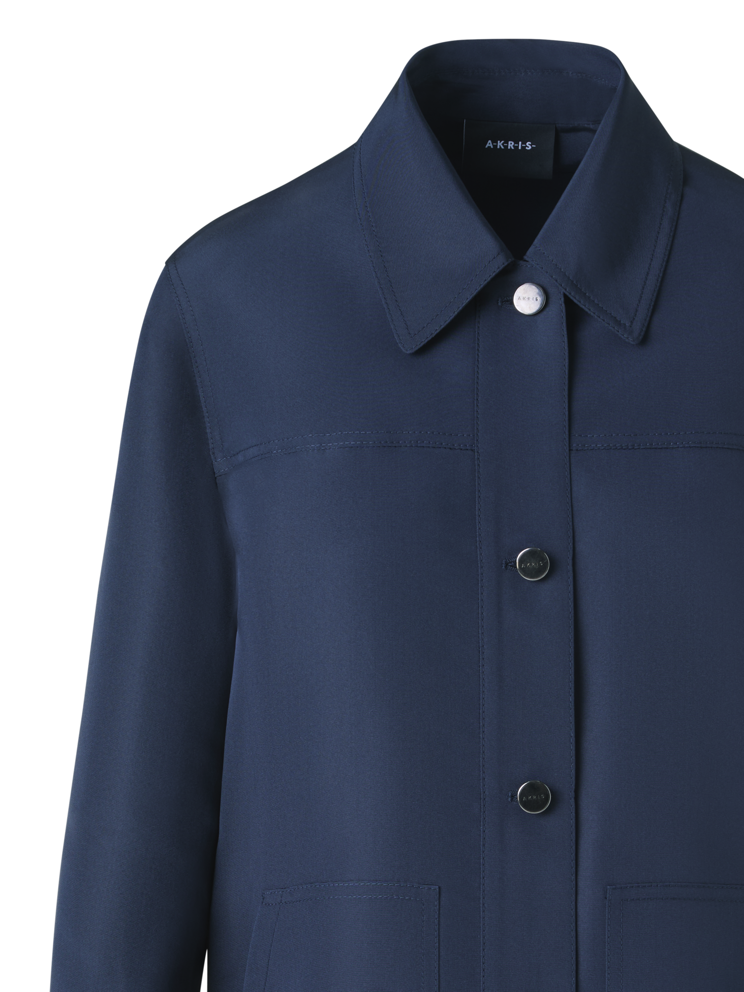 Designer Ottoman Silk Shirt Jacket - neutral - navy - blue