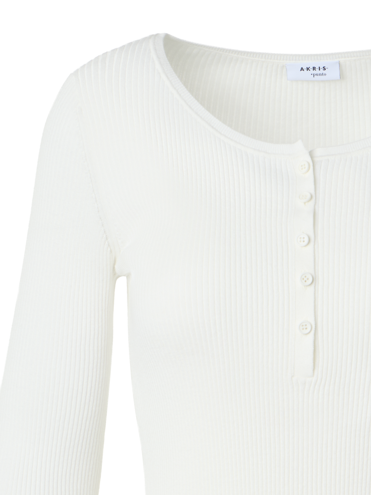 Designer Fitted Ribbed Cotton Henley Sweater - white