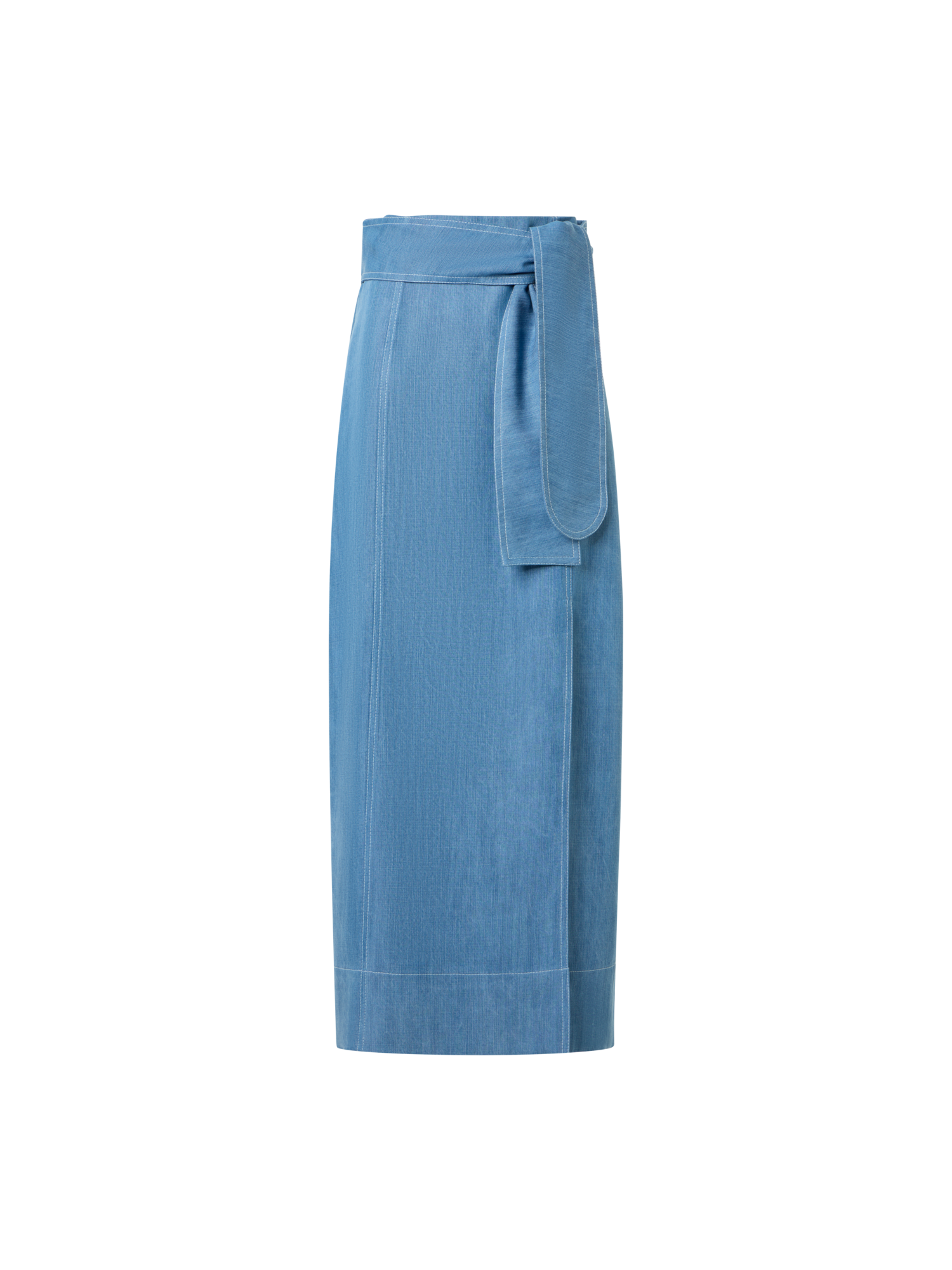 Designer Wrap-Detail Viscose Denim Midi Pencil Skirt - blue