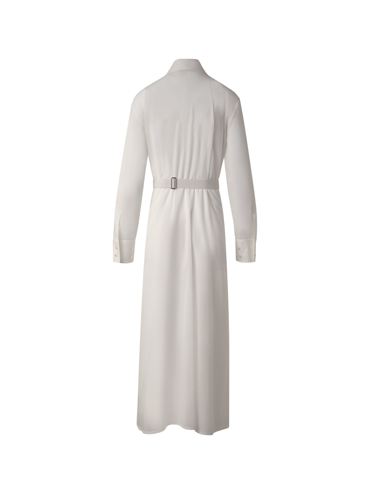Designer Belted Long Sleeve Shirt Dress in Cotton Voile - grey - neutral - beige