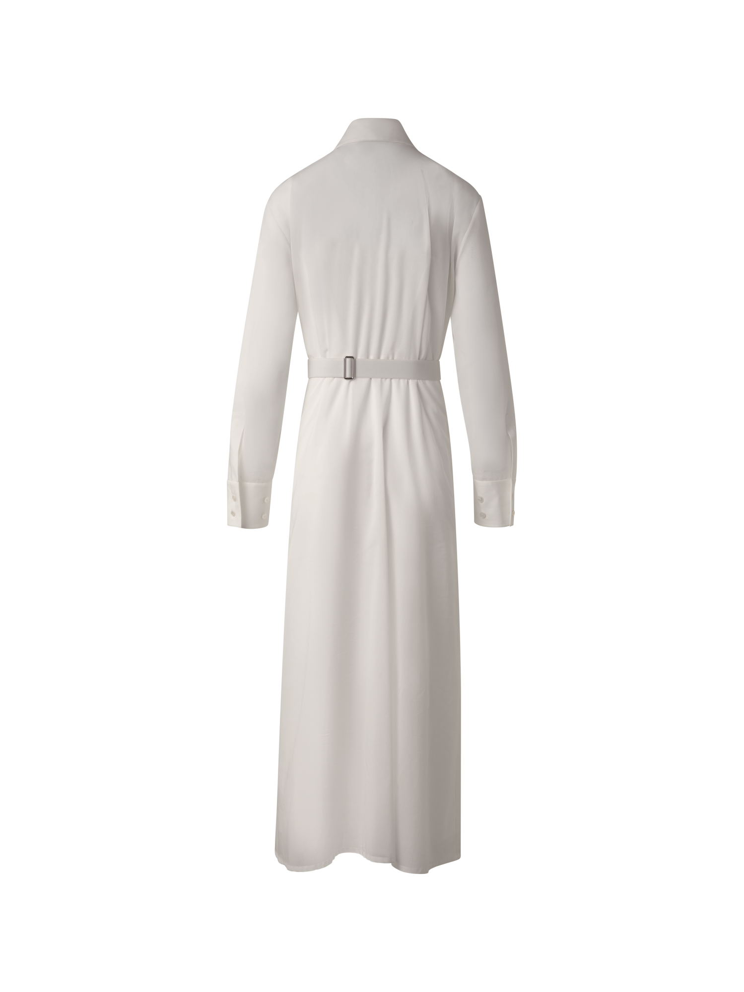 Designer Belted Long Sleeve Shirt Dress in Cotton Voile - grey - neutral - beige