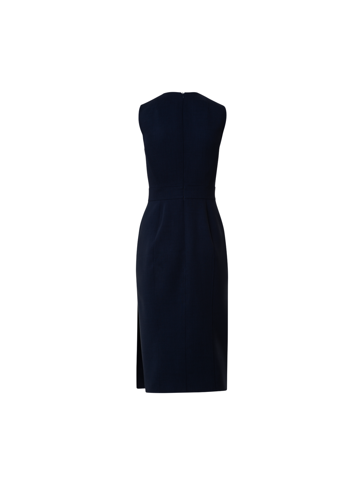 Designer Sleeveless Wool Double-Face Sheath Dress - navy - blue
