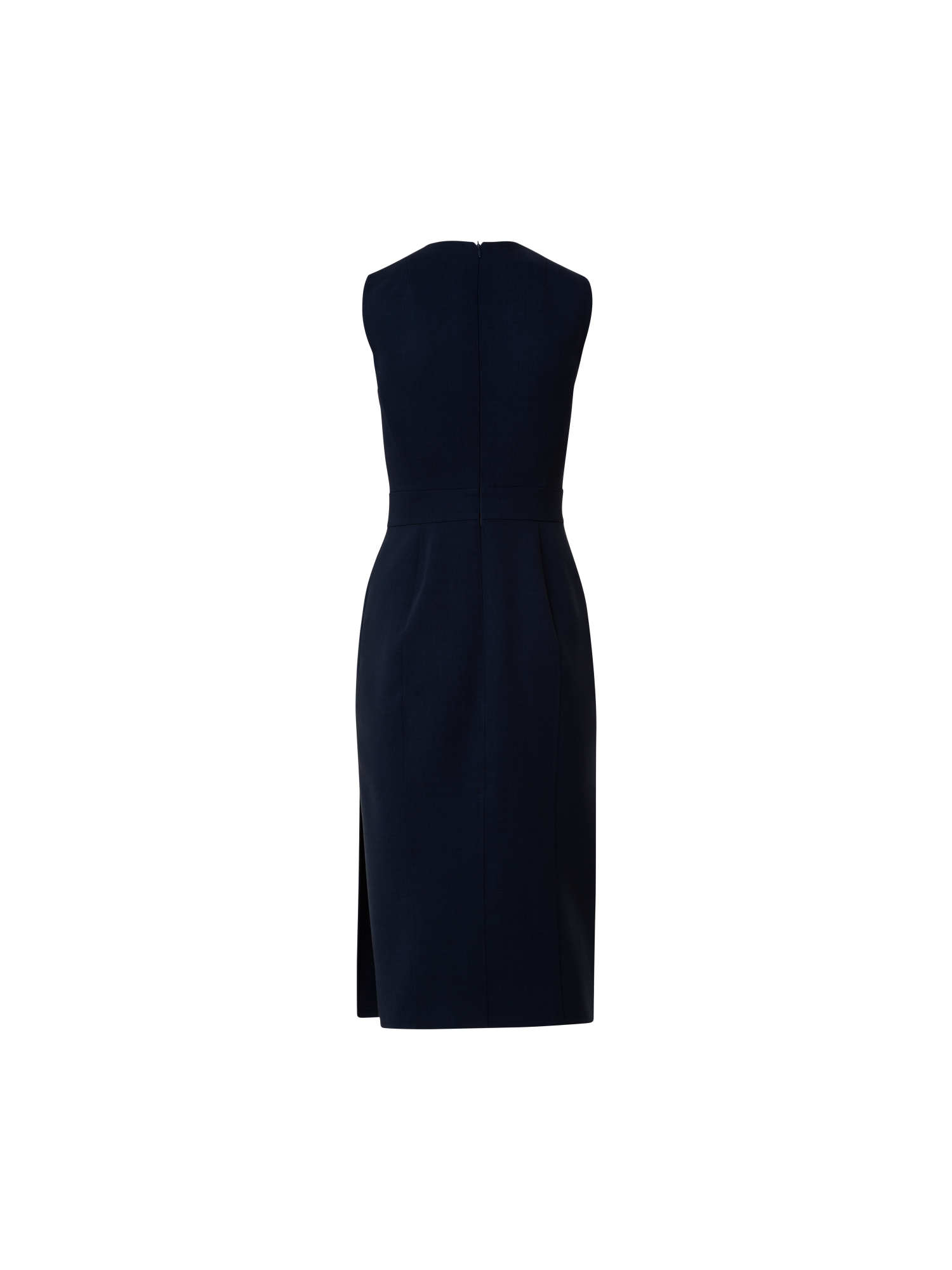 Designer Sleeveless Wool Double-Face Sheath Dress - navy - blue