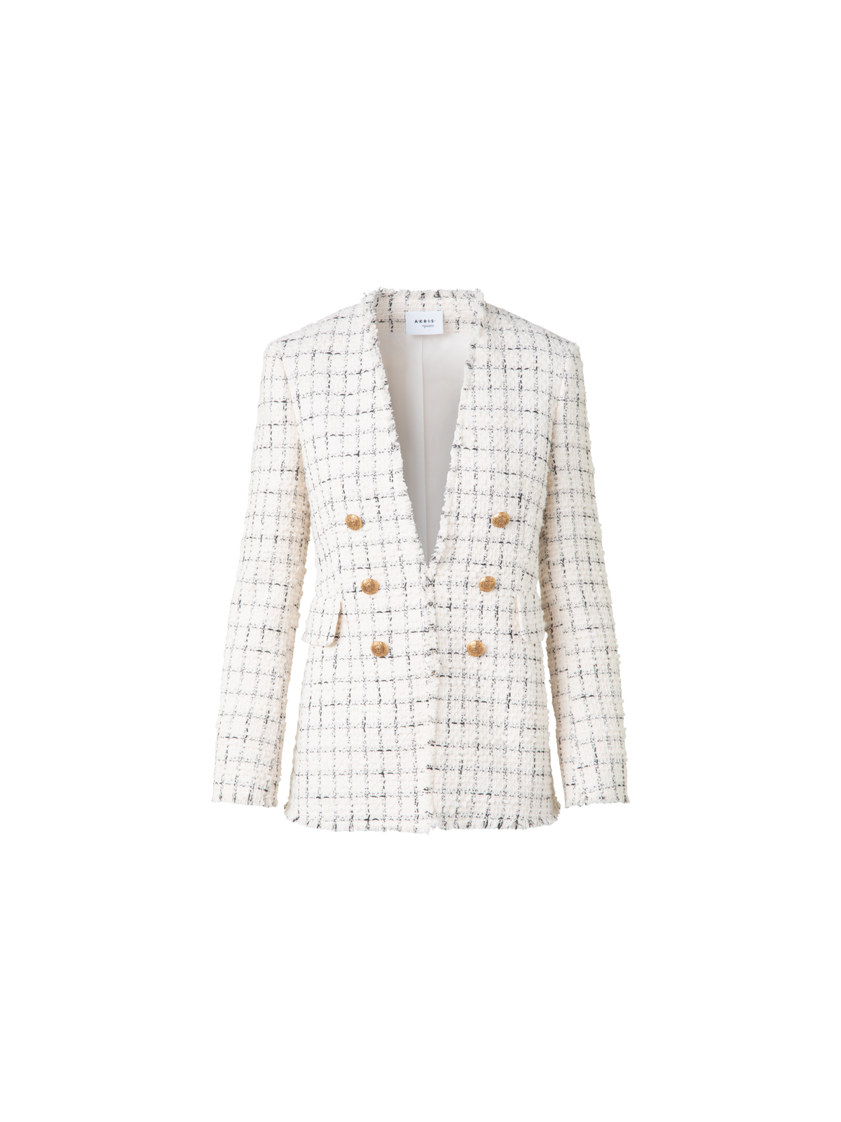 Designer Long Chunky Tweed Jacket - neutral - ecru - white