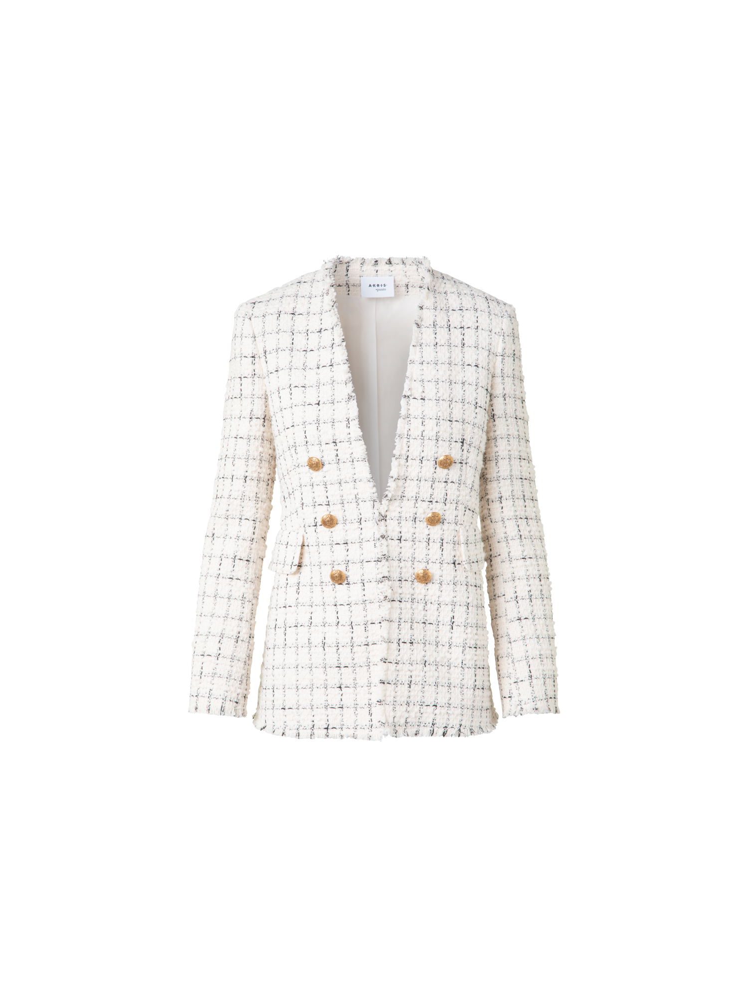 Designer Long Chunky Tweed Jacket - neutral - ecru - white