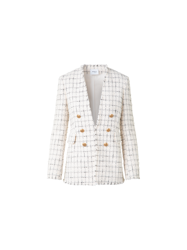 Designer Long Chunky Tweed Jacket - neutral - ecru - white