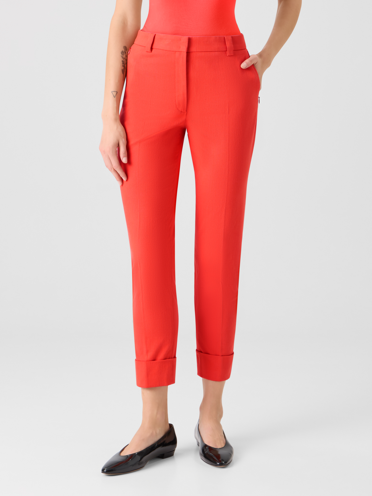 Designer Maxima Tapered Cotton Denim Pants - red #editorial