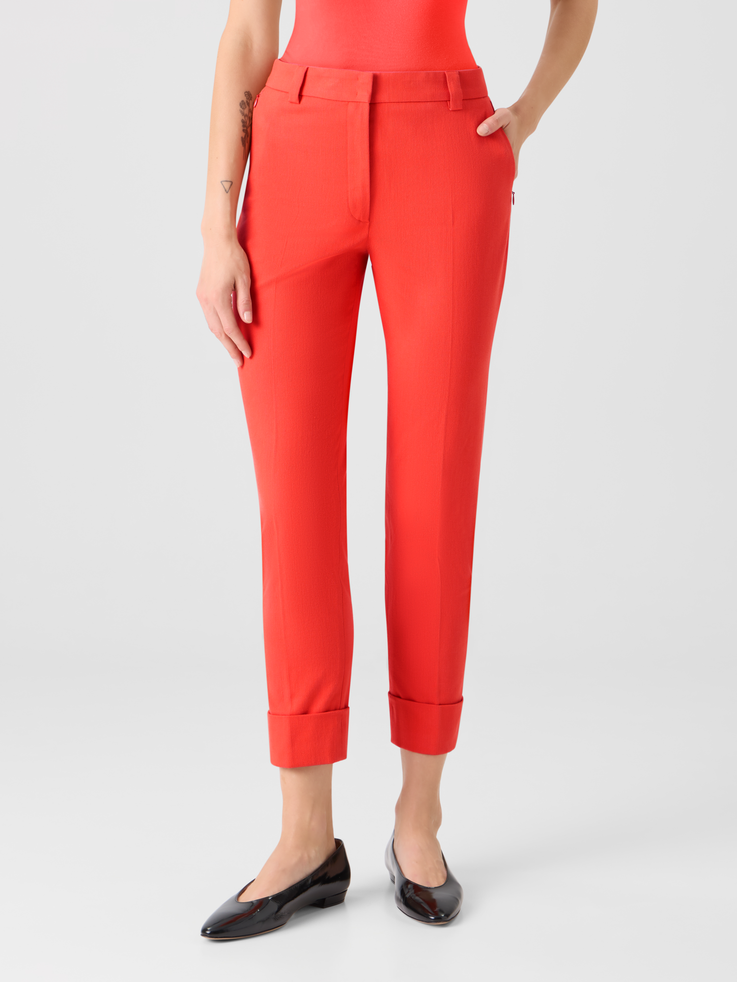 Designer Maxima Tapered Cotton Denim Pants - red 