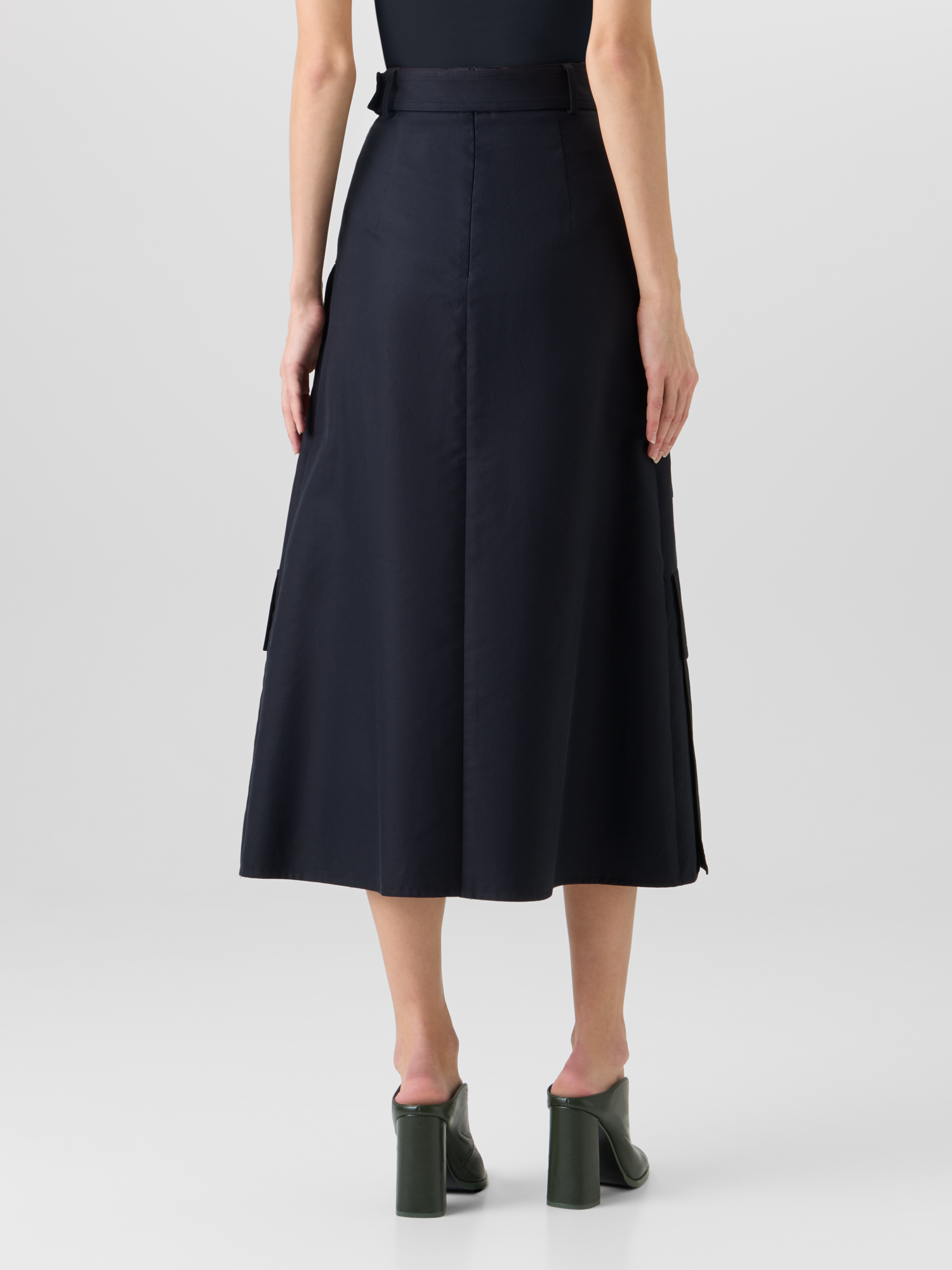 Designer Cotton Double-Face Midi Skirt - black 