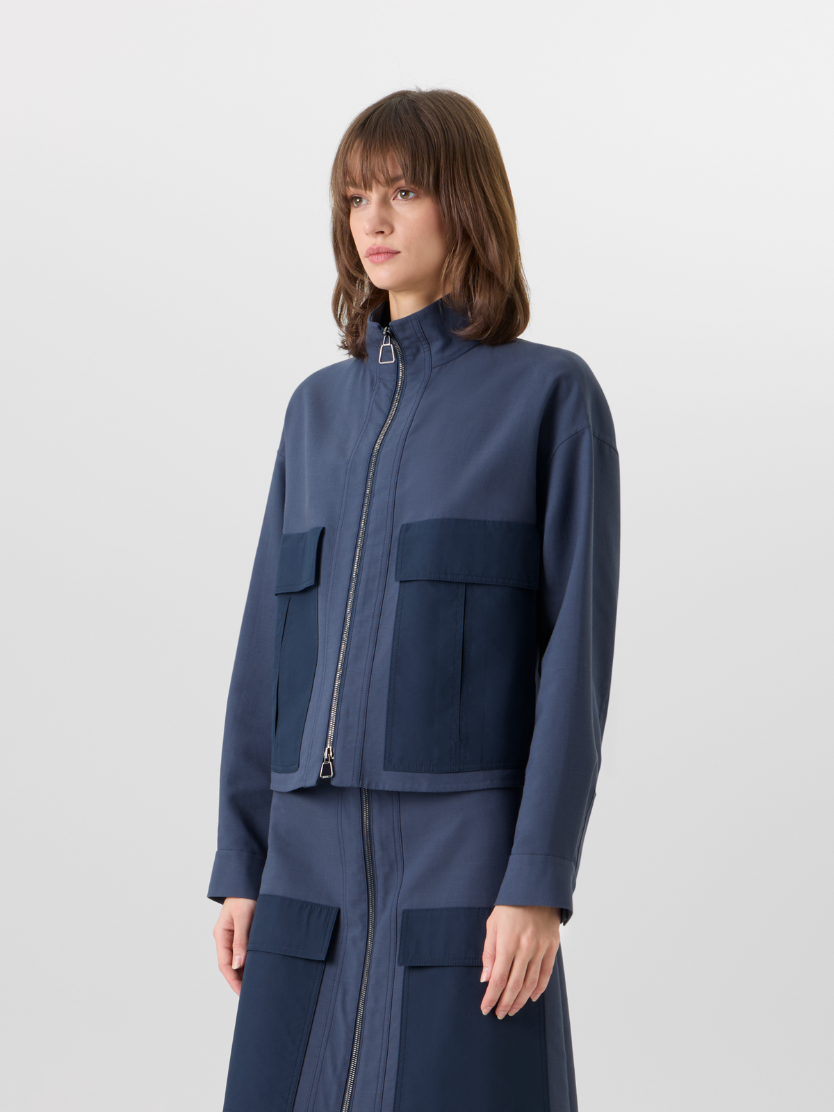 Designer Kamil Short Jacket in Cotton Double-Face - blue #editorial