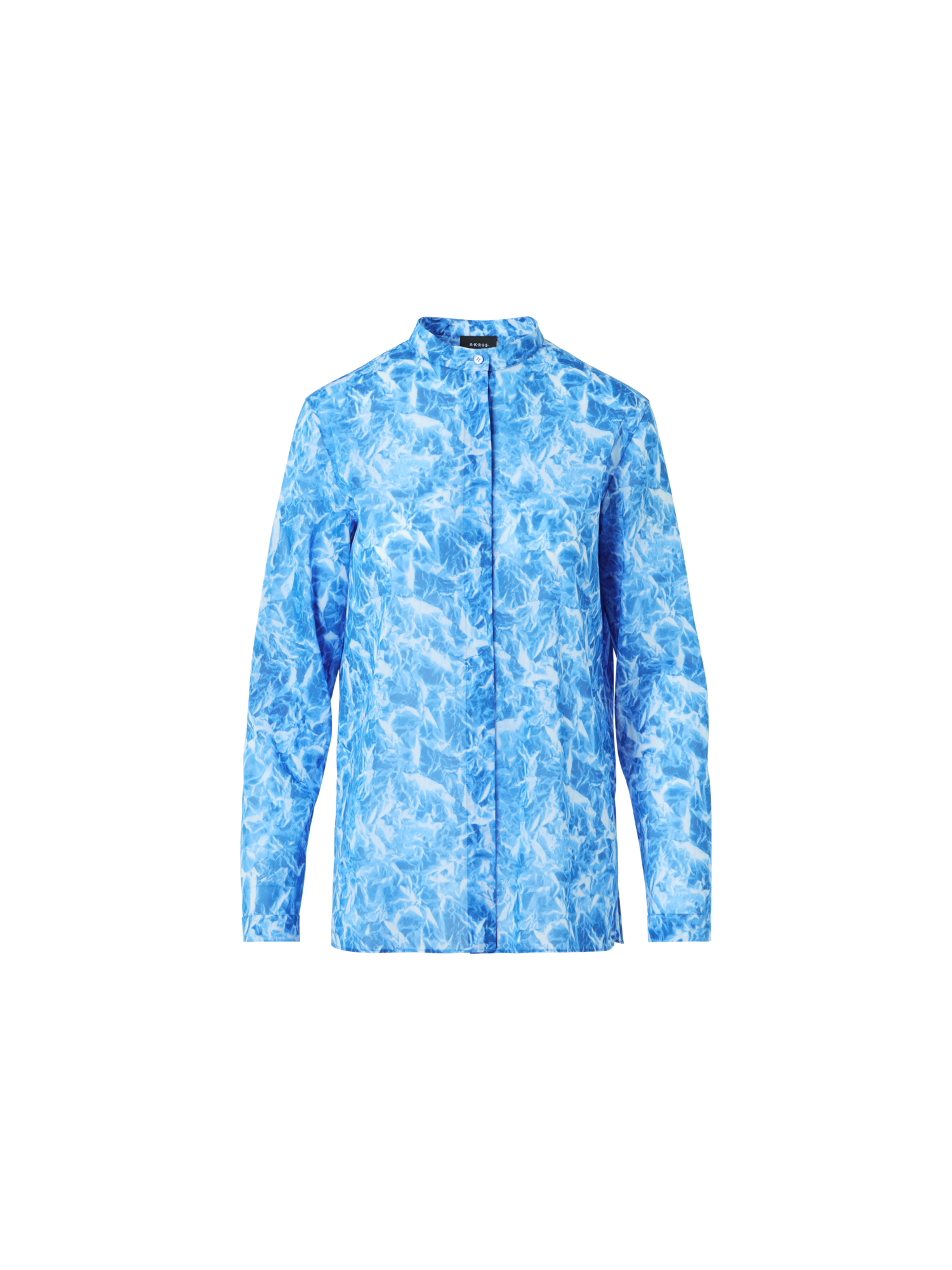 Designer Whitecaps Print Cotton Voile Tunic Blouse - blue