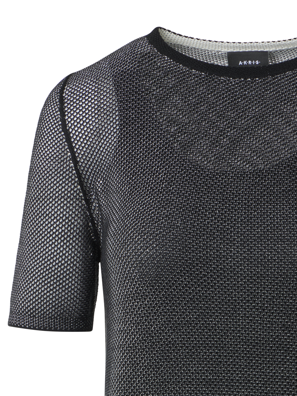 Designer Fitted Two Tone Grid Sweater in Silk - black