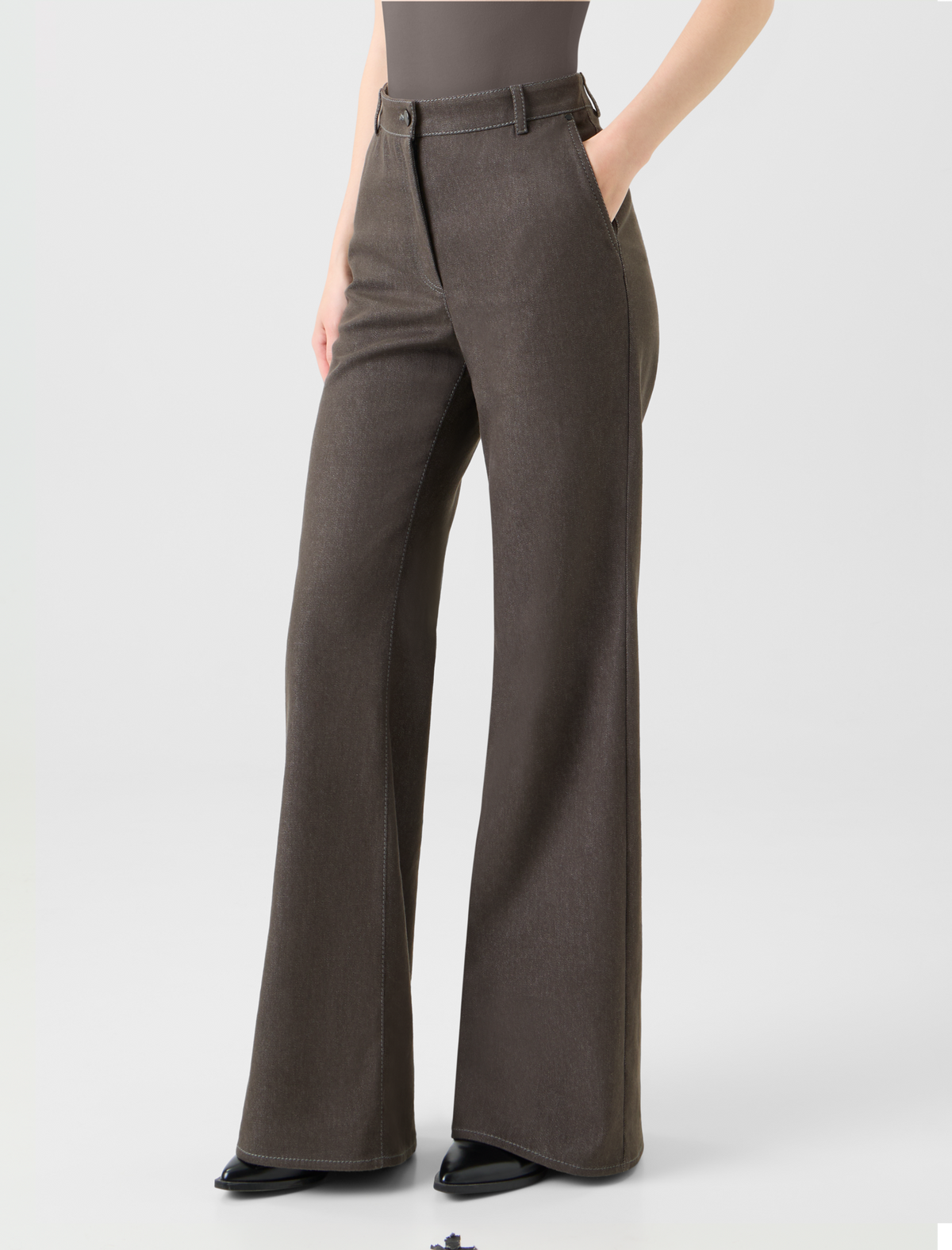 Designer Bootcut Stretch Cotton Denim Pants - neutral - brown #editorial