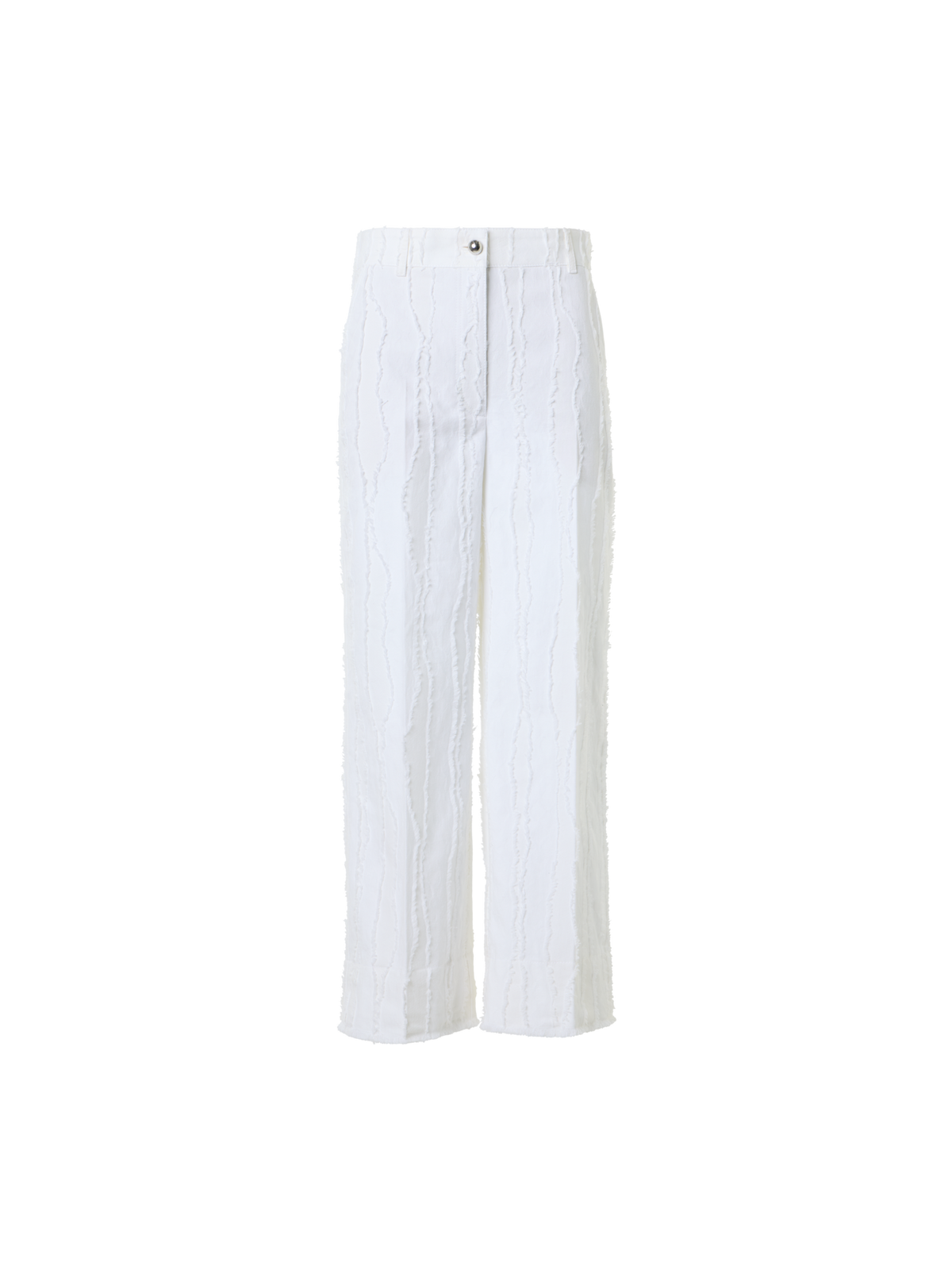 Designer Chiara High-Rise Cropped Wide Leg Fringed Wave Jacquard Pants - white