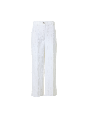 Designer Chiara High-Rise Cropped Wide Leg Fringed Wave Jacquard Pants - white