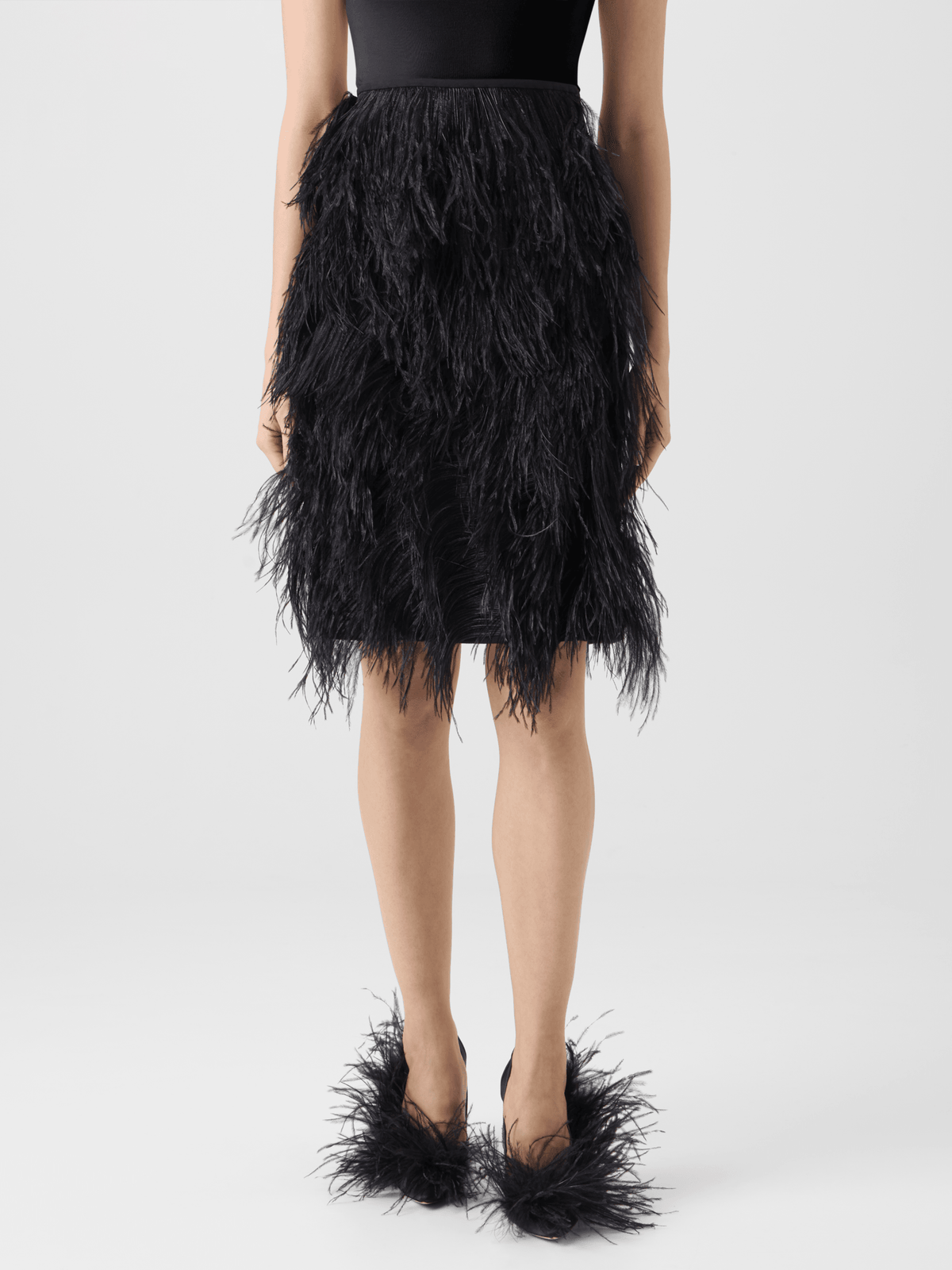 Designer Wool Double-Face Feathered Pencil Skirt - black - neutral #editorial