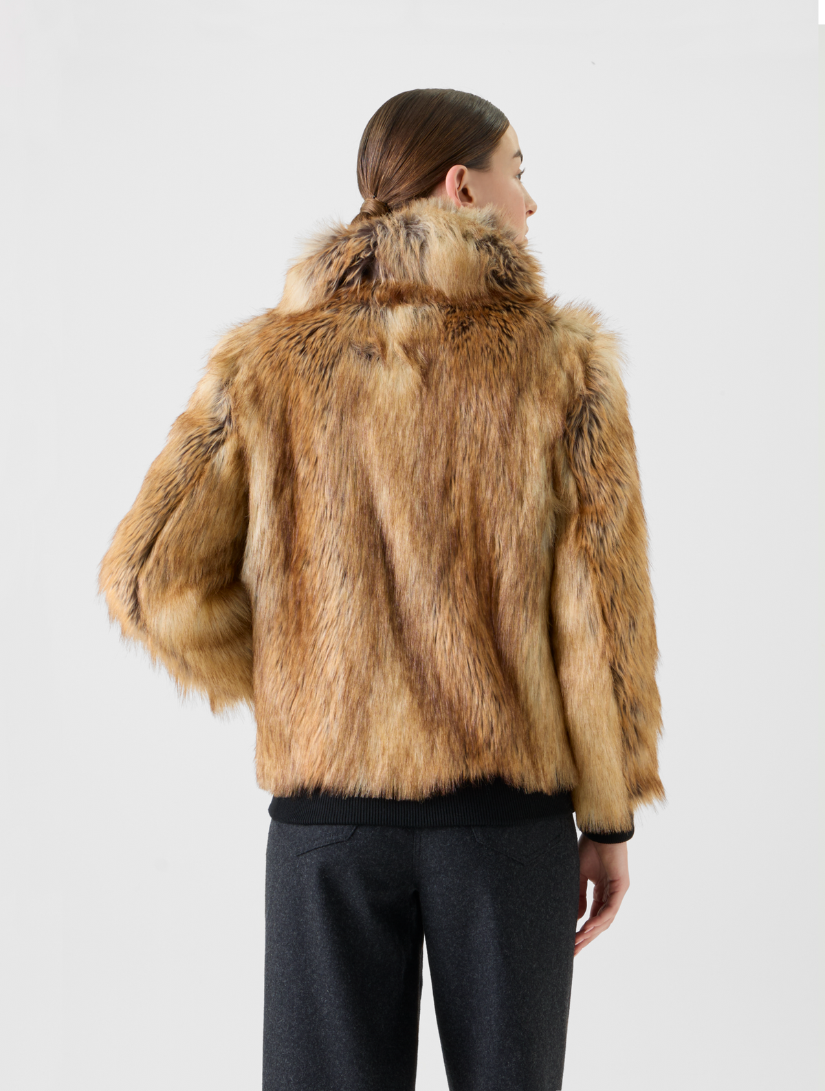Designer Faux Fur Bomber Jacket - neutral - brown #editorial