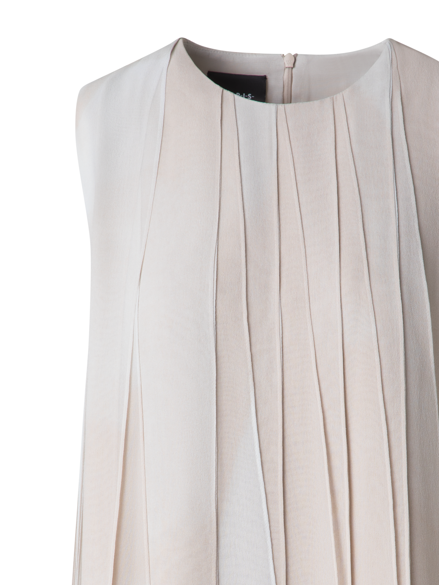 Designer Silk Ribbon Mini Dress with Chiaroscuro Print - neutral - pastel - beige