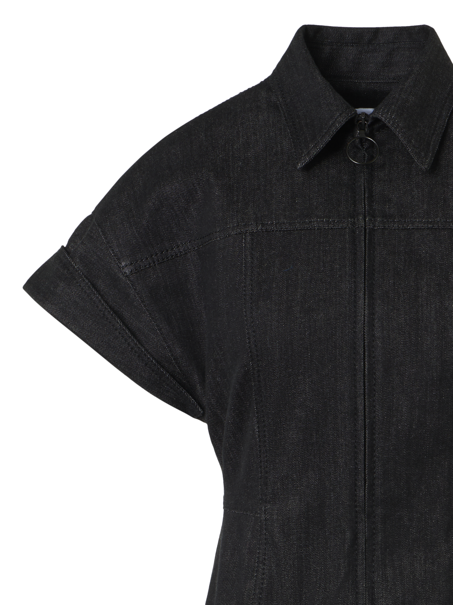 Designer Fitted Cotton Stretch Denim Dress - black