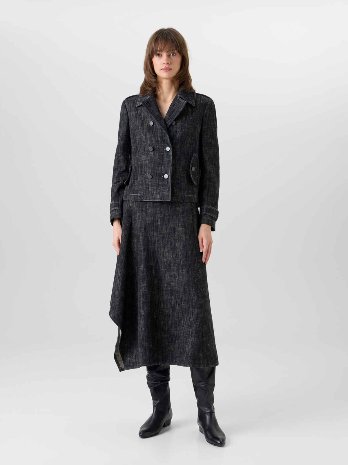 Designer Long-Sleeve Washed Heavyweight Cotton-Denim Jacket - black #editorial
