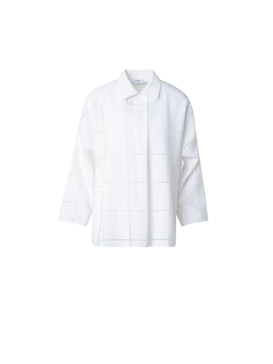 Designer Kimono Blouse with Window Plaid - ecru - white