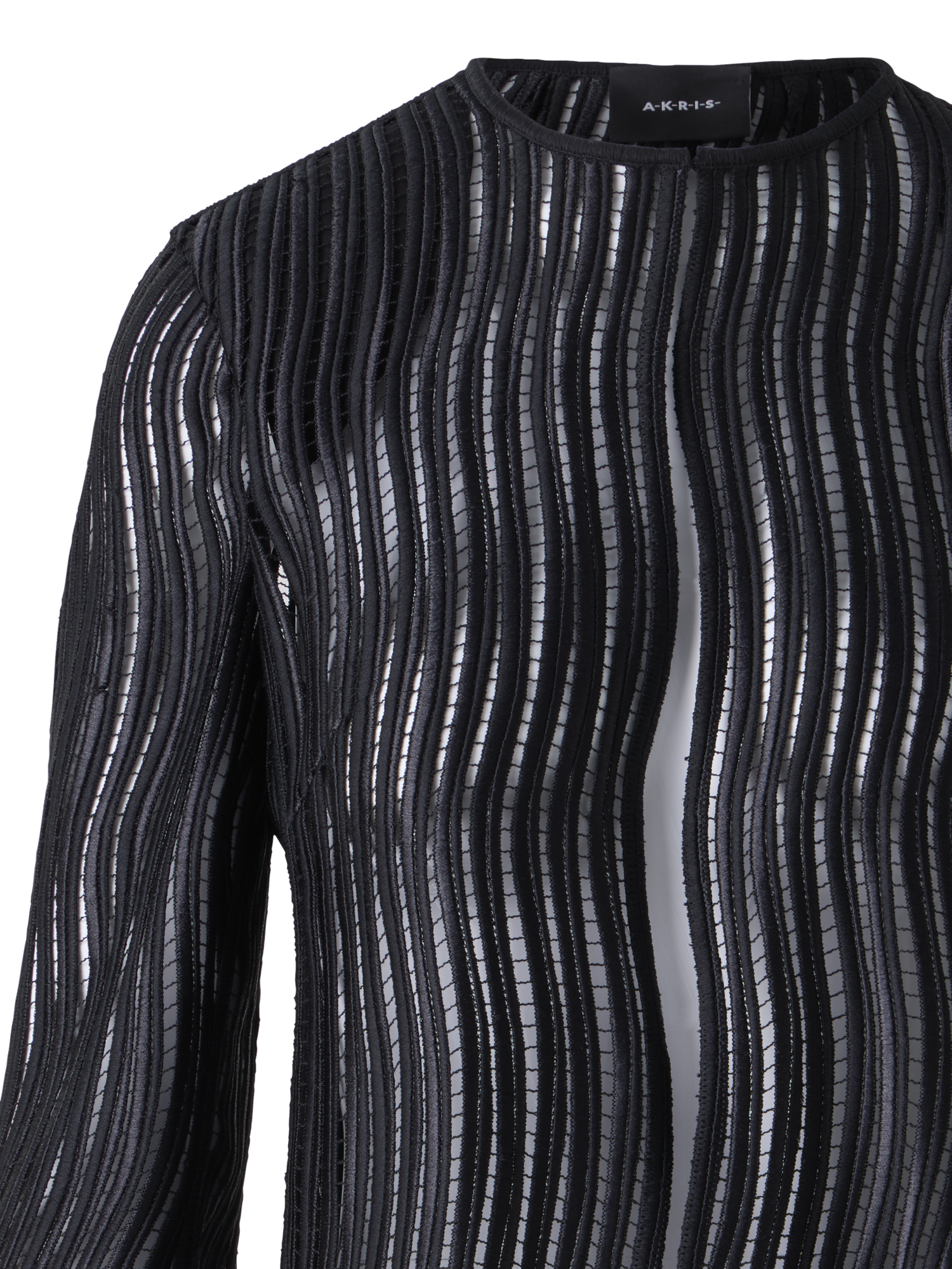 Designer Hekka Long Sheer Wave Guipure Jacket - black