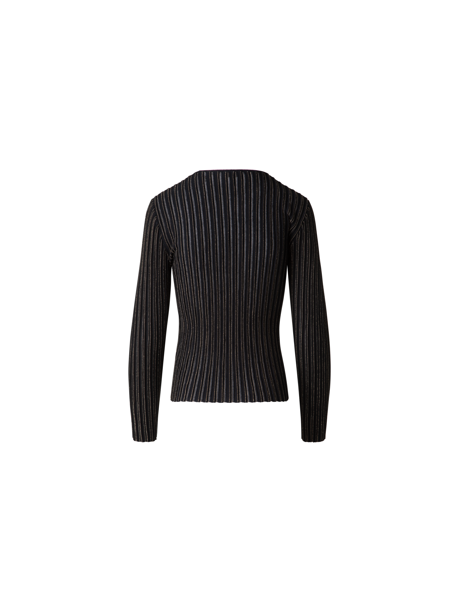 Designer Wool Silk Rib and Lurex Striped Sweater - black - multicolor - gold