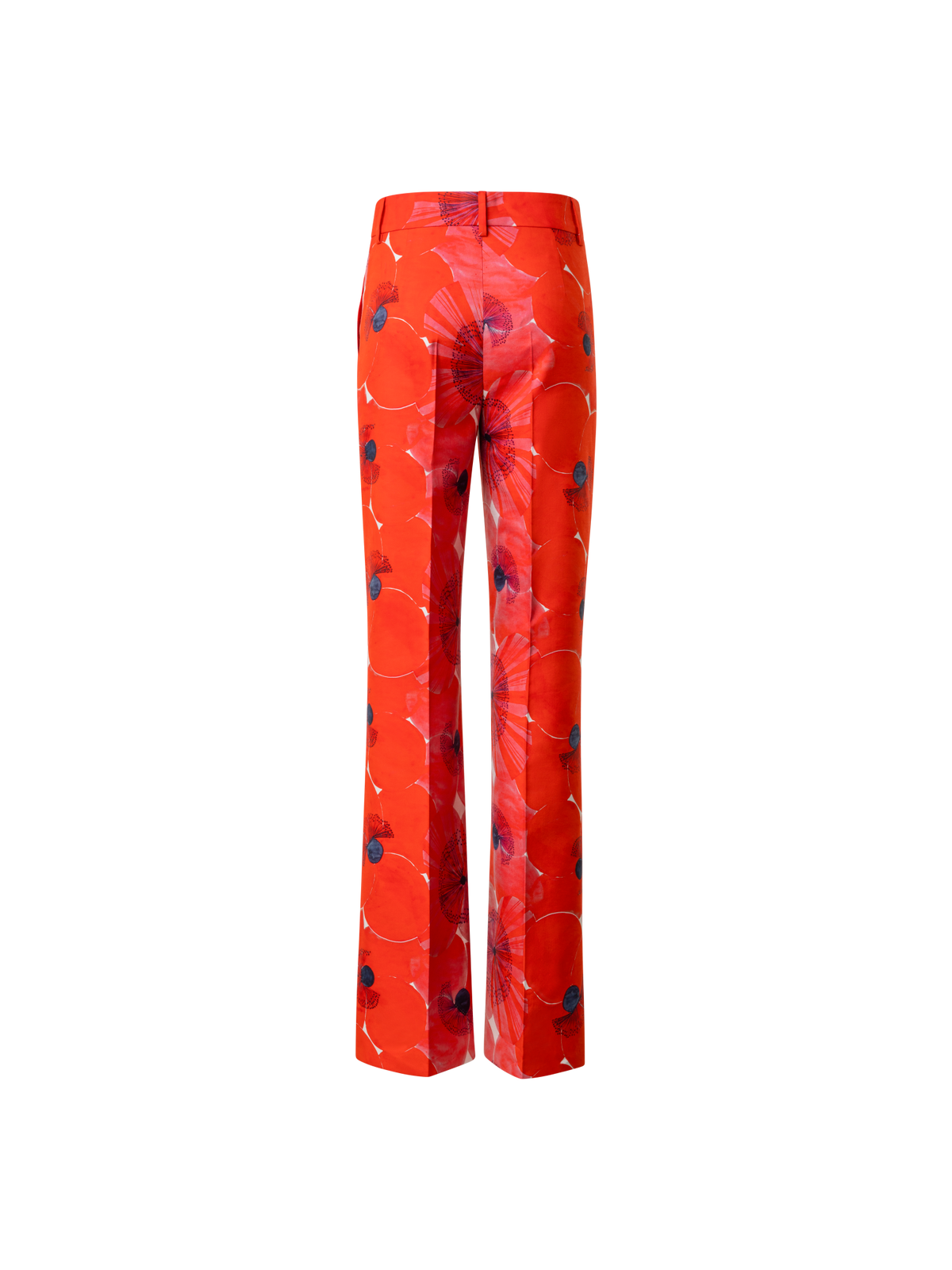 Designer Wide Straight Double-Face Pants with Poppy Print - multicolor - red