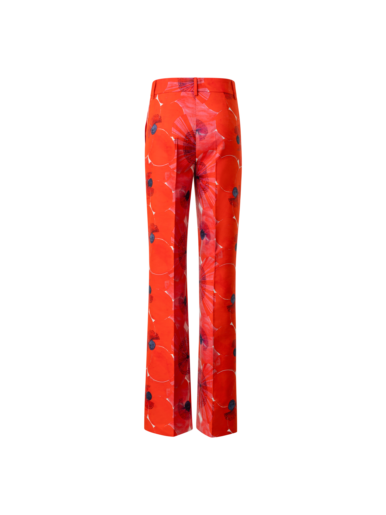 Designer Wide Straight Double-Face Pants with Poppy Print - multicolor - red