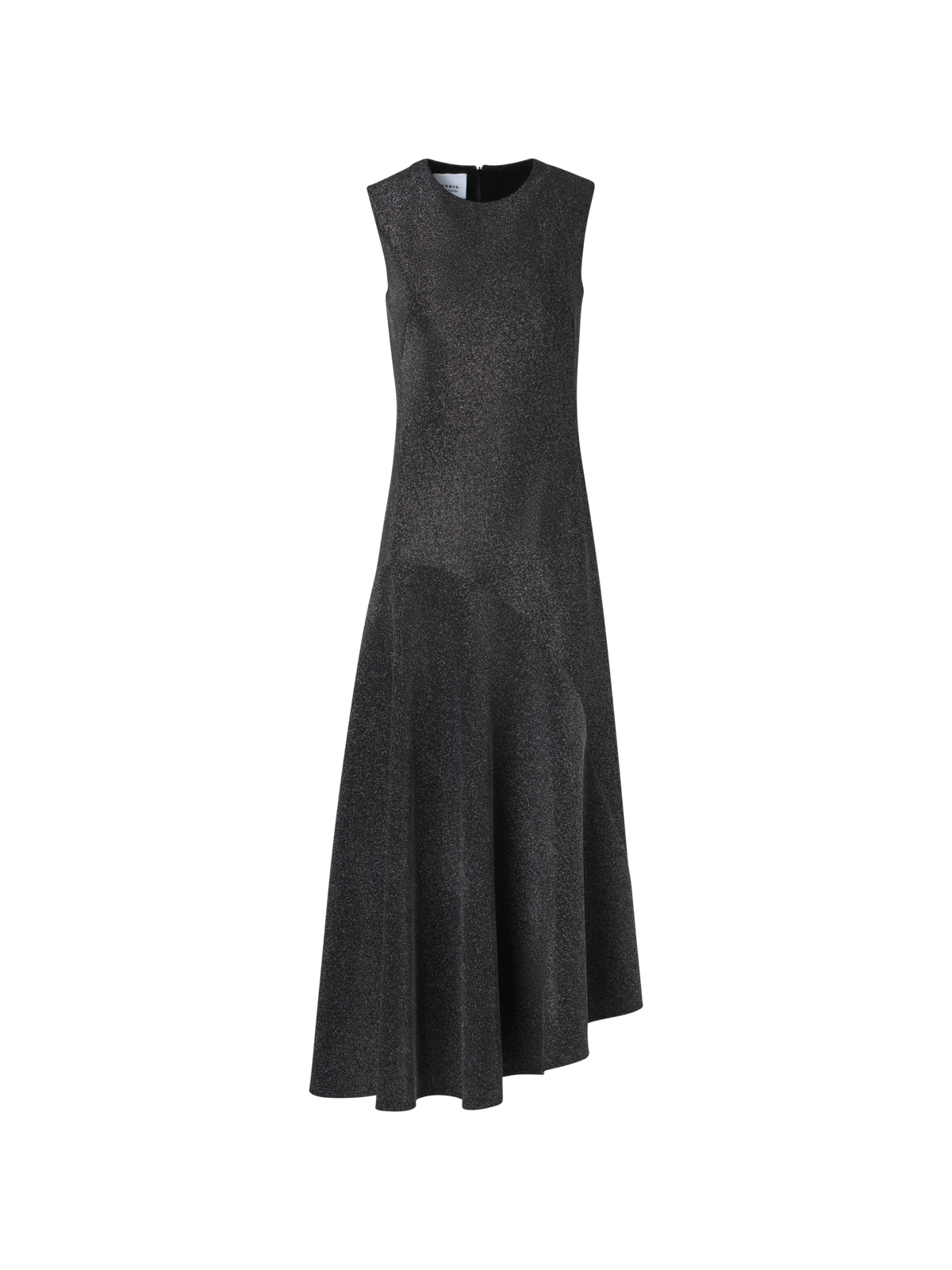 Designer Metallic Jersey Dress with Handkerchief Hem - silver