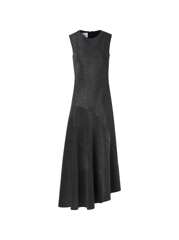 Designer Metallic Jersey Dress with Handkerchief Hem - silver