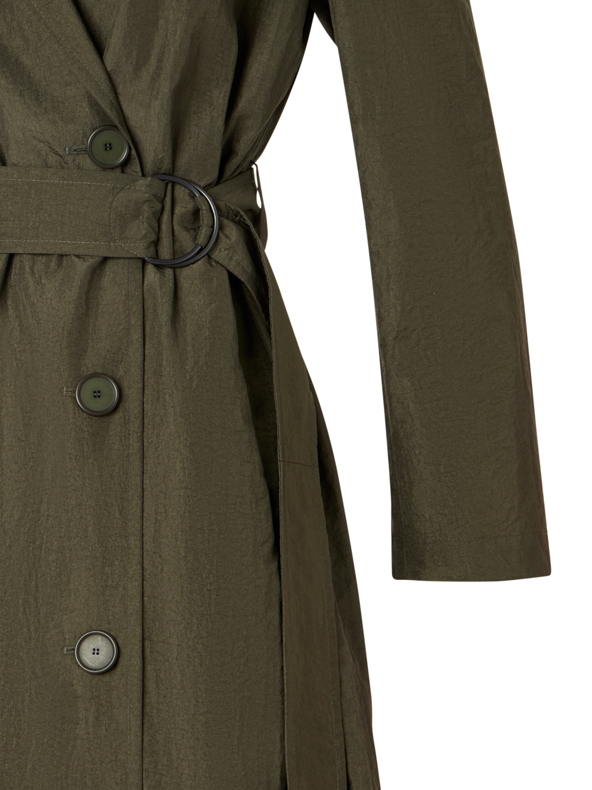 Designer Long-Sleeve Crinkled Parachute-Taffeta Long Trench Coat - green