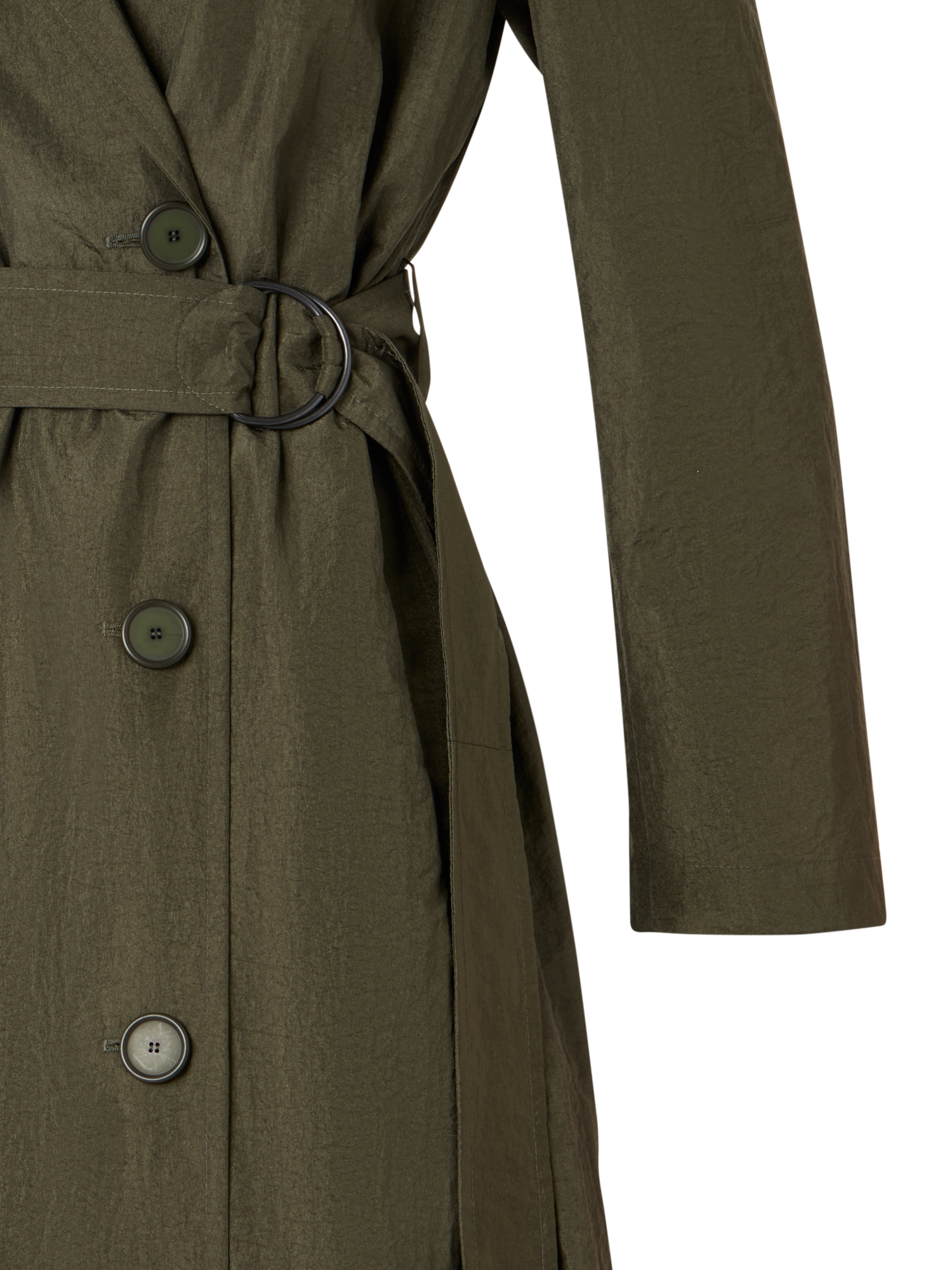Designer Long-Sleeve Crinkled Parachute-Taffeta Long Trench Coat - green