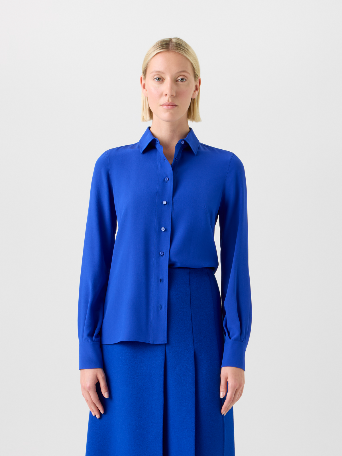 Designer Silk Crêpe Shirt Blouse - blue #editorial