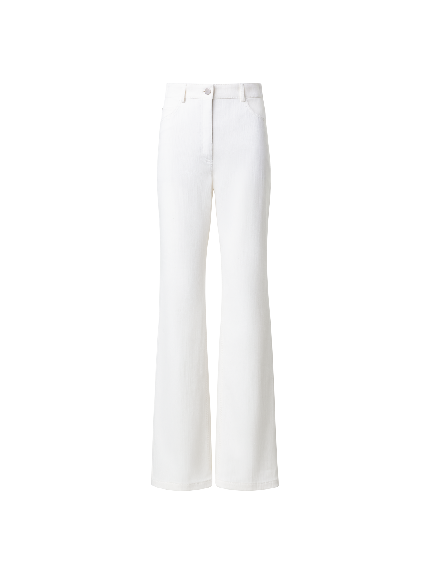 Designer Straight Cotton Denim Stretch Pants - ecru - white
