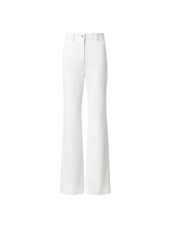 Designer Straight Cotton Denim Stretch Pants - ecru - white