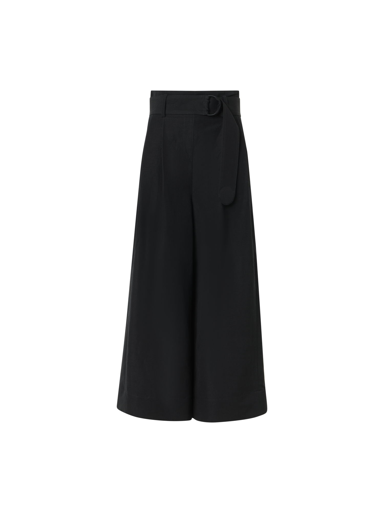 Designer Fiorella High-Rise Pleated Linen-Viscose Culotte Pants - black