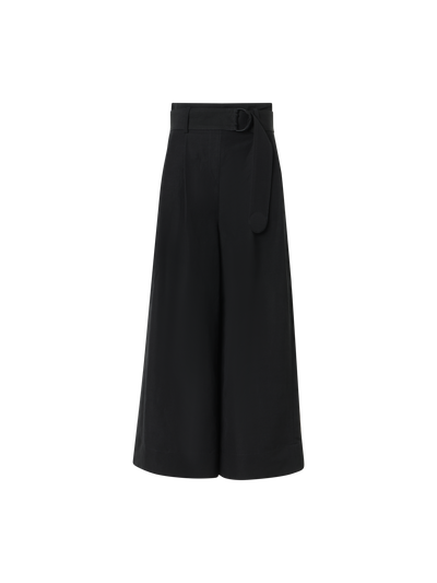 Designer Fiorella High-Rise Pleated Linen-Viscose Culotte Pants - black