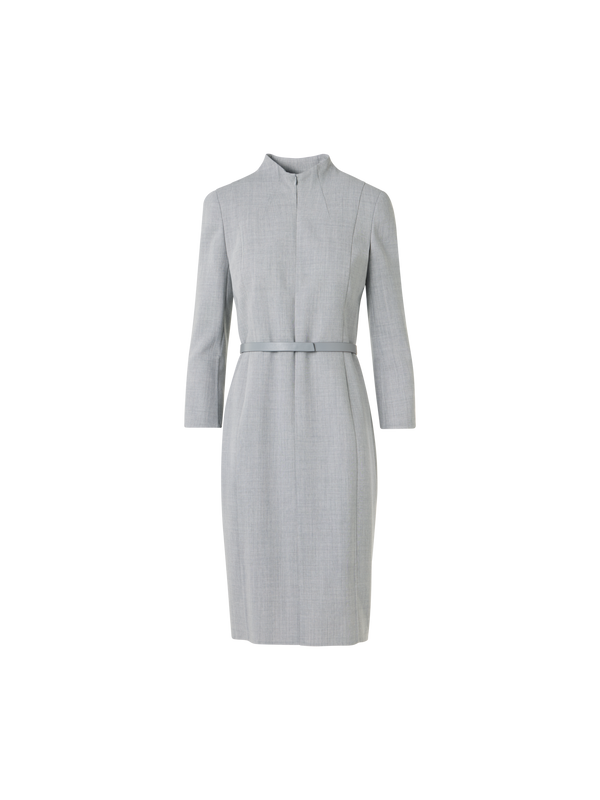 Designer Mock Neck Wool Double-Face Dress - grey