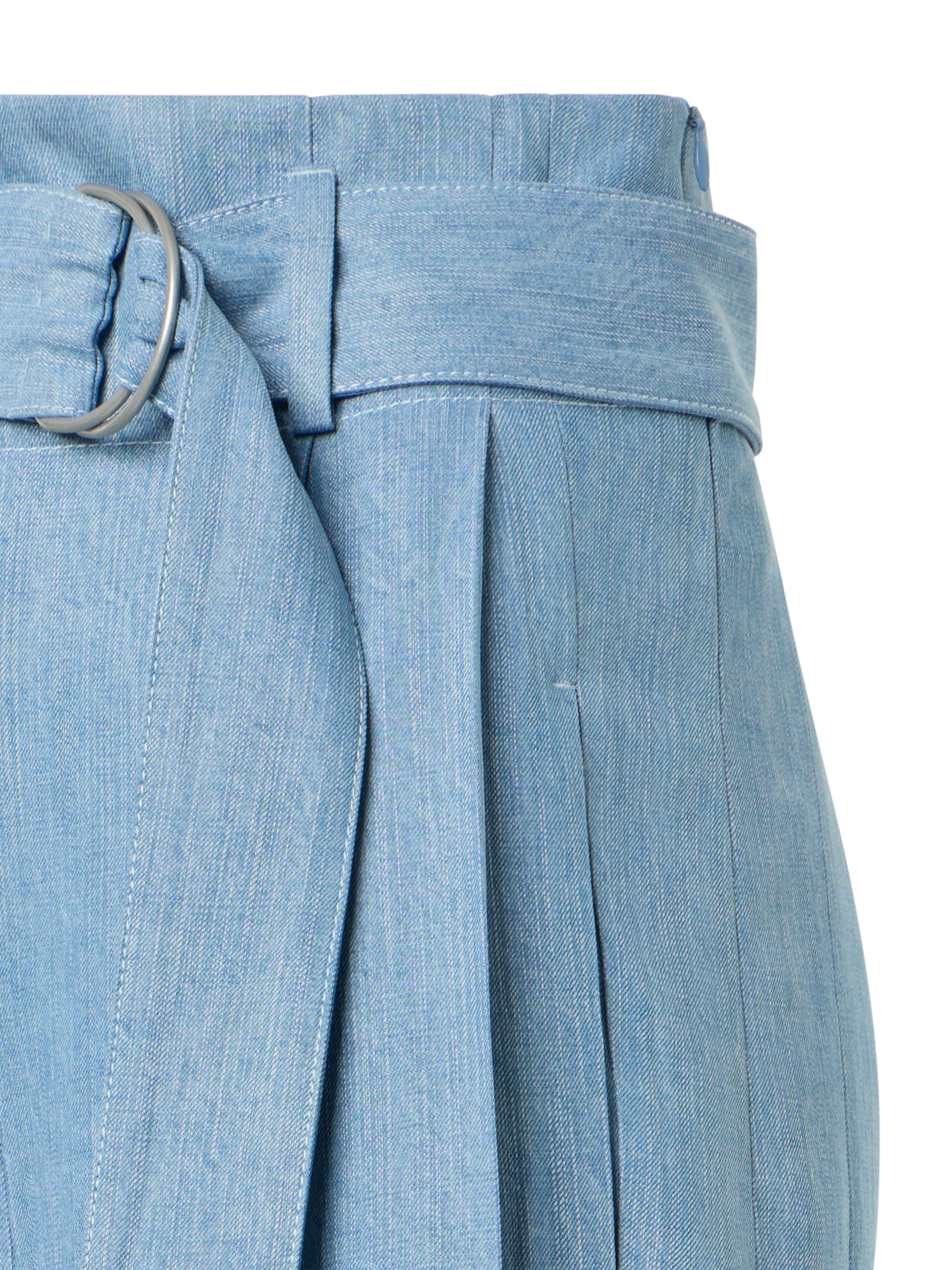 Designer Fiorella Wide Leg Pleated Culotte Denim Pants - blue
