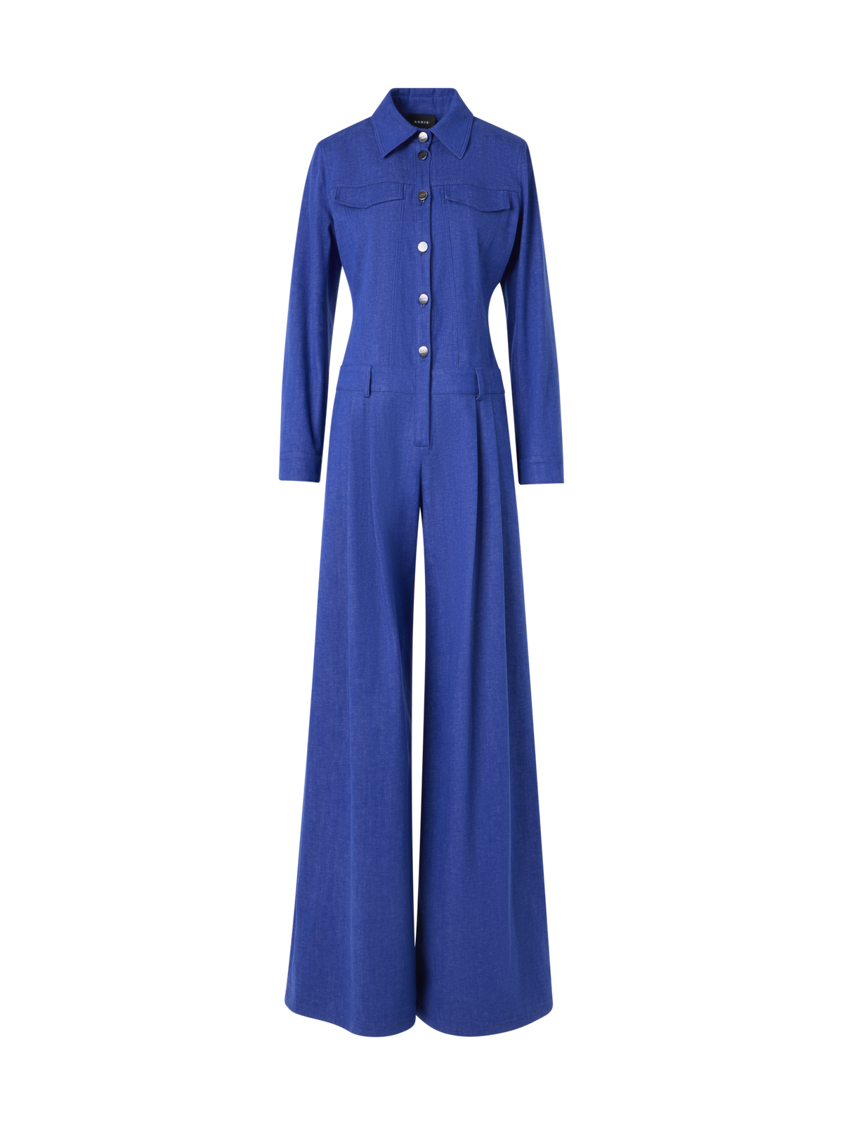 Designer Hellan Fitted Jumpsuit in Cotton Denim - blue