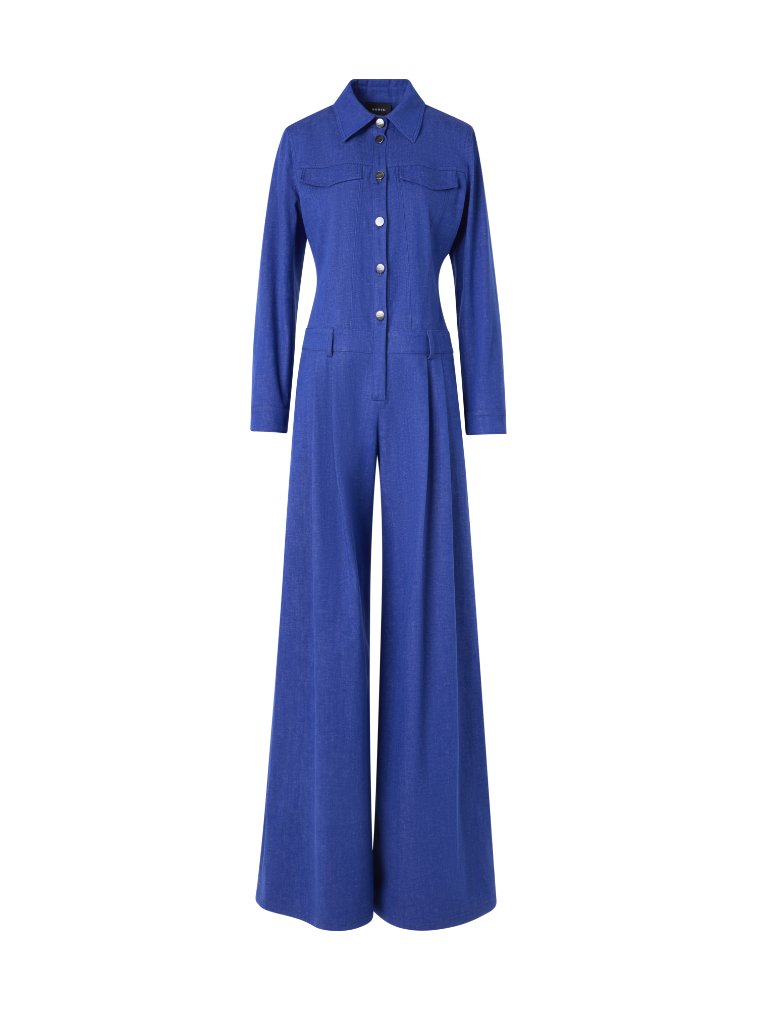 Designer Hellan Fitted Jumpsuit in Cotton Denim - blue